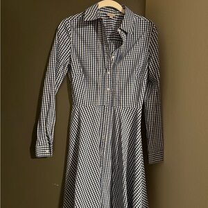 Daniel Cremieux Blue and White Gingham Long Sleeve Dress